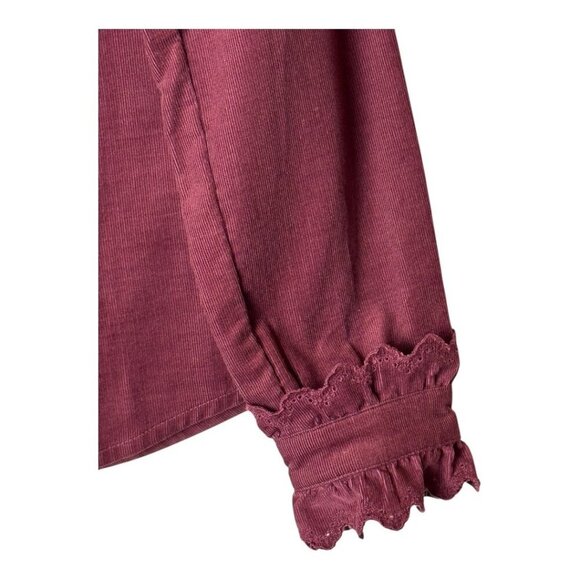 Boden Shirt Women 6 Burgundy Lace Neck Corduroy Button‎ Down NWT Preppy Career - Picture 6 of 10
